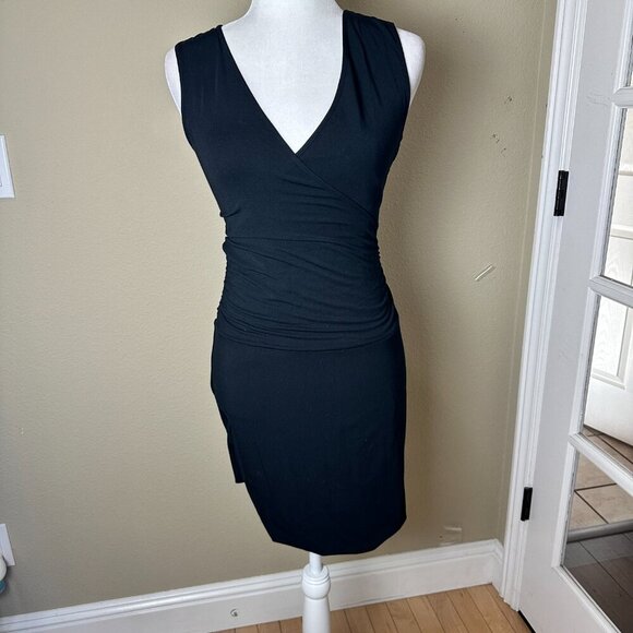 TART Black Knit Wrap Front Ruched Body Con Mini Dress Size XS - Picture 2 of 12